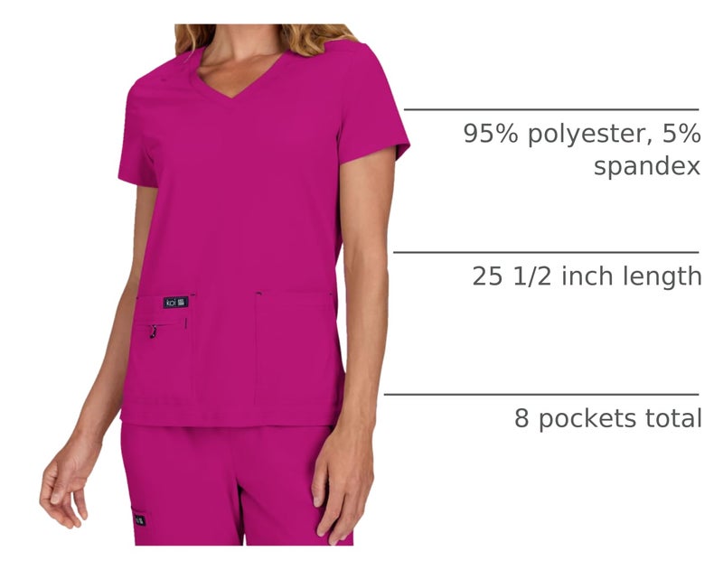 KOI Basics Becca Women's 4-Pocket Stretch Scrub Top Azalea Pink Large - Image 4
